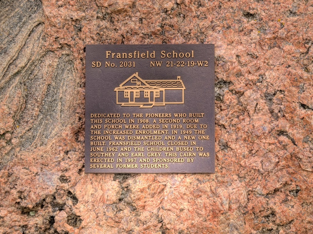 Fransfield School District 2031, 1908-1962, North West section 21 Township 22 Range 19 West of the 2nd Meridian, near Southey and Earl Grey, Saskatchewan   